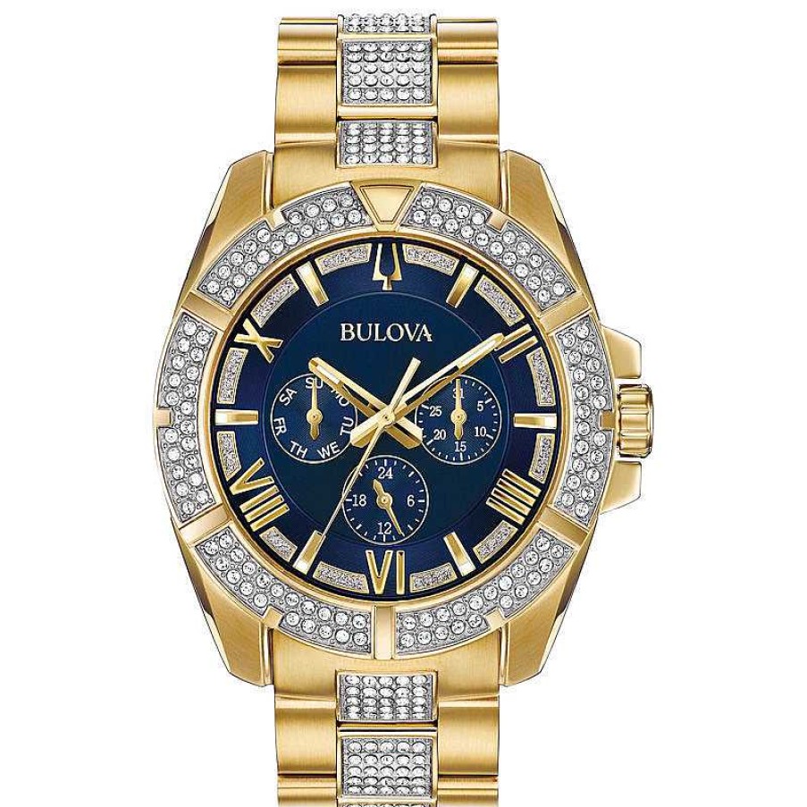 Bulova Men'S Bulova Octava Crystal Accent Gold-Tone Watch With Blue Dial (Model: 98C128) Watches