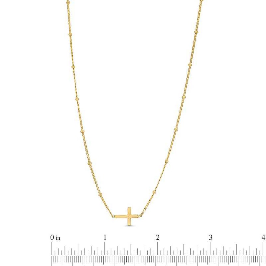 Zales Bead Station Cross Necklace In Solid 14K Gold - 22" Necklaces