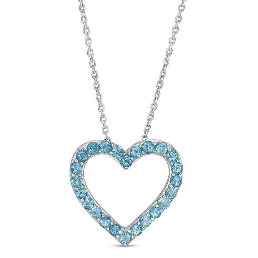 Zales Swiss Blue Topaz Adjustable Heart Pendant In Sterling Silver Necklaces