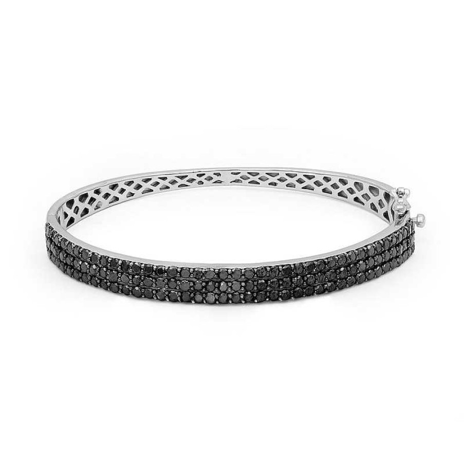 Zales 3 Ct. T.W. Black Diamond Triple Row Bangle In Sterling Silver Bracelets