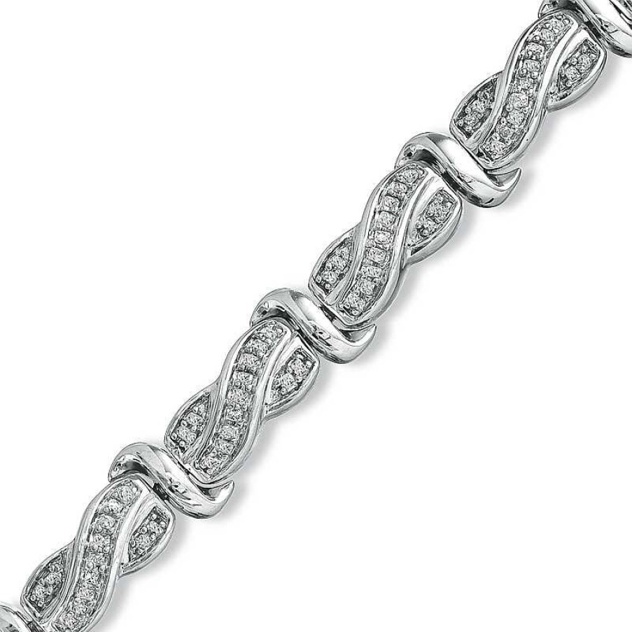 Zales 1 Ct. T.W. Princess-Cut Diamond Swirl Line Bracelet In Sterling Silver Bracelets