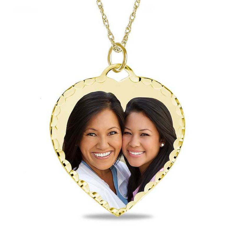 Zales Engravable Photo Diamond-Cut Edge Heart Pendant In 10K White, Yellow, Or Rose Gold (1 Image And 3 Lines) Necklaces