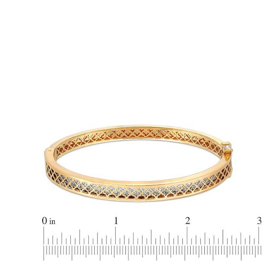 Zales Oro Diamante Diamond-Cut Lattice Bangle In 14K Two-Tone Gold Bracelets