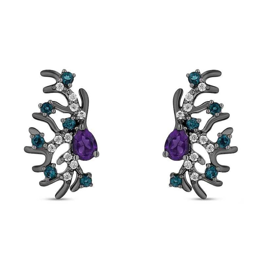 Zales Enchanted Disney Villains Ursula Amethyst, Blue Topaz And 1/10 Ct. T.W. Diamond Coral Stud Earrings In Sterling Silver Earrings