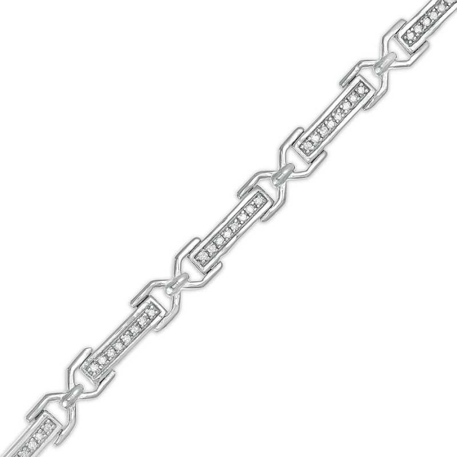 Zales 1/4 Ct. T.W. Diamond Bar "X" Link Bracelet In Sterling Silver - 7.5" Bracelets