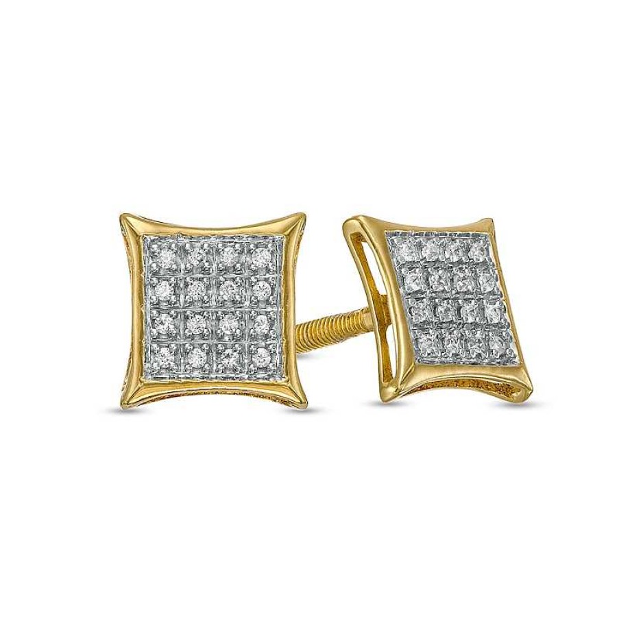 Zales Men'S 1/10 Ct. T.W. Square Composite Diamond Concave Frame Stud Earrings In 10K Gold Earrings