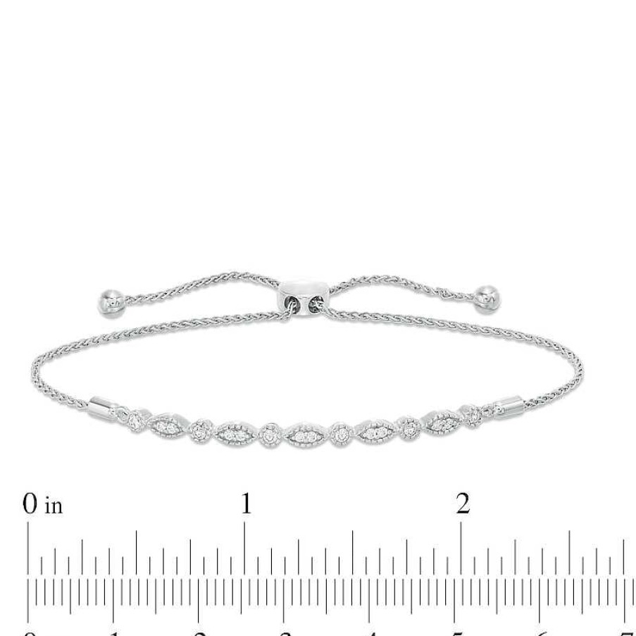 Zales 1/4 Ct. T.W. Diamond Marquise And Circle Vintage-Style Bolo Bracelet In Sterling Silver - 9.25" Bracelets