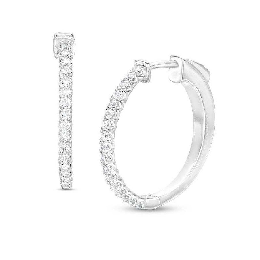 Zales 1/2 Ct. T.W. Diamond Thin Hoop Earrings In 14K White Gold Earrings