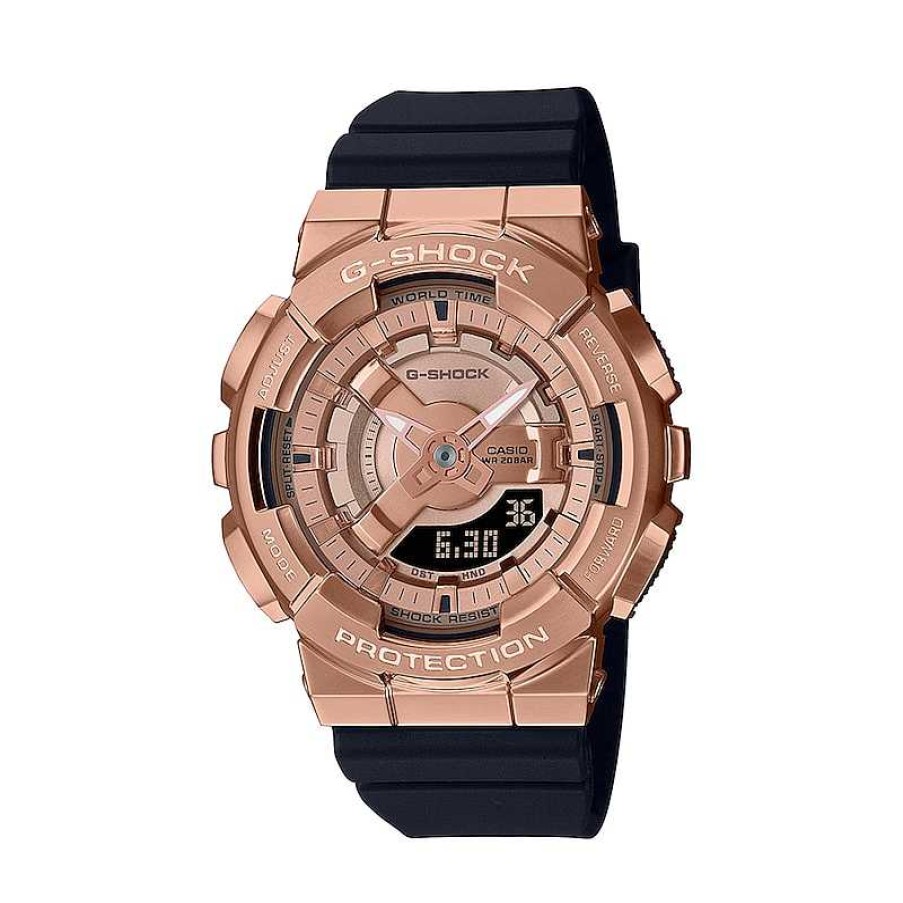 Casio Ladies' Casio G-Shock S Series Rose-Tone Ip Black Resin Strap Watch With Rose-Tone Dial (Model: Gms100Pg-1A) Watches