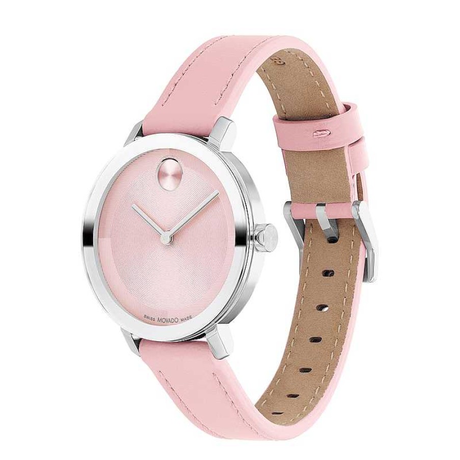 Movado Bold Ladies' Movado Bold® Evolution Pink Leather Strap Watch With Textured Tonal Pink Dial (Model: 3601159) Watches