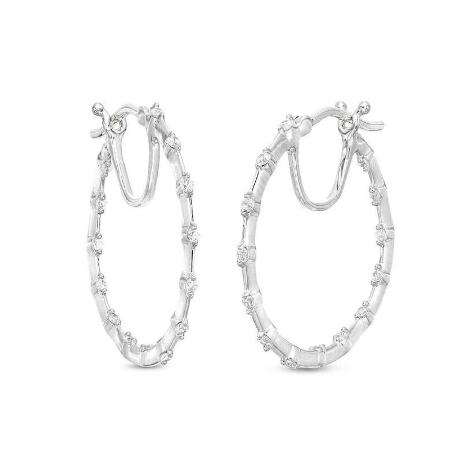 Zales 1/4 Ct. T.W. Diamond Station Inside-Out Hoop Earrings In 10K White Gold Earrings