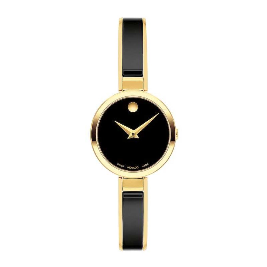 Movado Ladies' Movado Moda Two-Tone Pvd Ceramic Bangle Watch With Black Dial (Model: 0607714) Watches