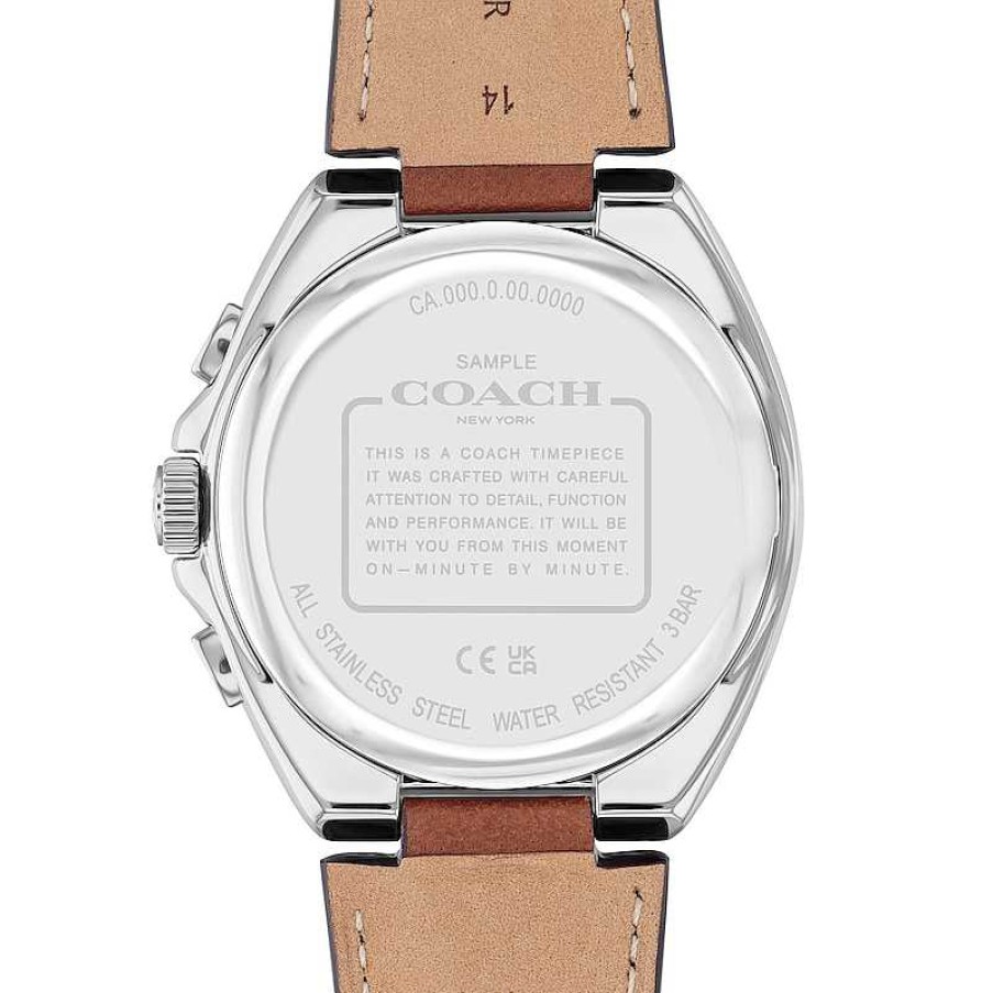 Coach Men'S Coach Jackson Chronograph Brown Leather Strap Watch With Blue Dial (Model: 14602683) Watches