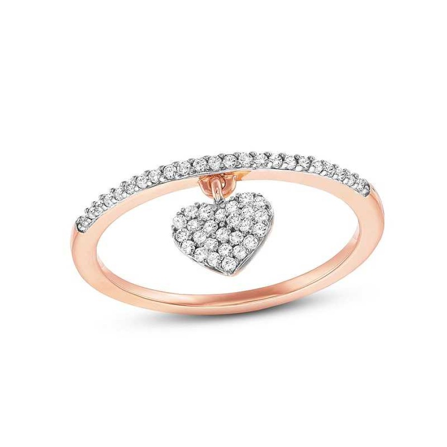 Zales 1/6 Ct. T.W. Heart-Shaped Multi-Diamond Dangle Ring In 10K Rose Gold - Size 7 Rings