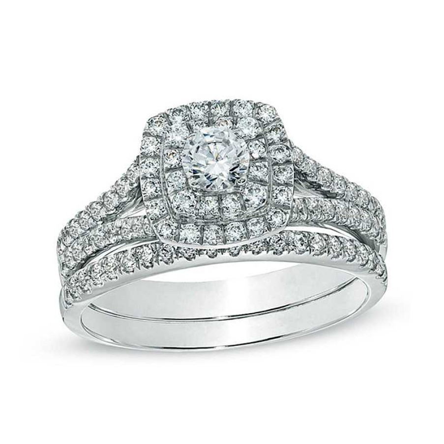 Zales Celebration Ideal 1 Ct. T.W. Diamond Frame Bridal Set In 14K White Gold (I/I1) Rings