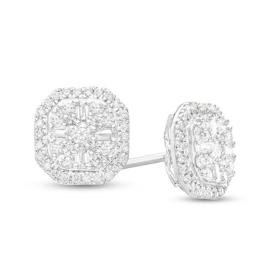 Zales 5/8 Ct. T.W. Multi-Diamond Octagonal Frame Stud Earrings In 10K White Gold Earrings