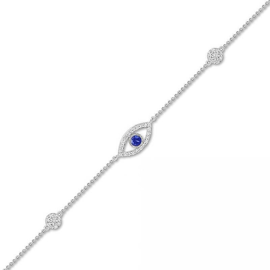 Zales 3.0Mm Blue And White Lab-Created Sapphire Evil Eye Anklet In Sterling Silver - 10" Bracelets