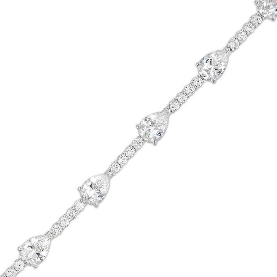 Zales Pear-Shaped White Lab-Created Sapphire Station Line Bracelet In Sterling Silver - 7.25" Bracelets