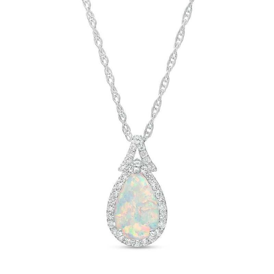 Zales Pear-Shaped Lab-Created Opal And White Lab-Created Sapphire Frame Split Bail Pendant In Sterling Silver Necklaces