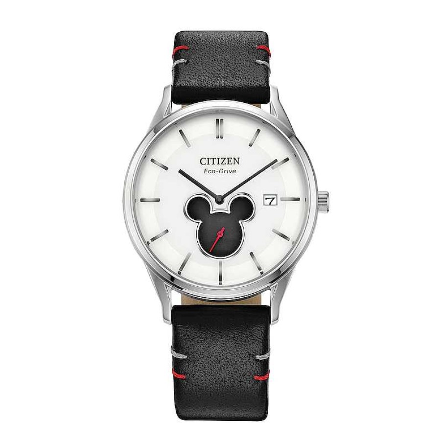 Citizen Citizen Eco-Drive® Mickey Mouse & Friends Shadow Black Leather Strap Watch With White Dial (Model: Bv1130-03W) Watches