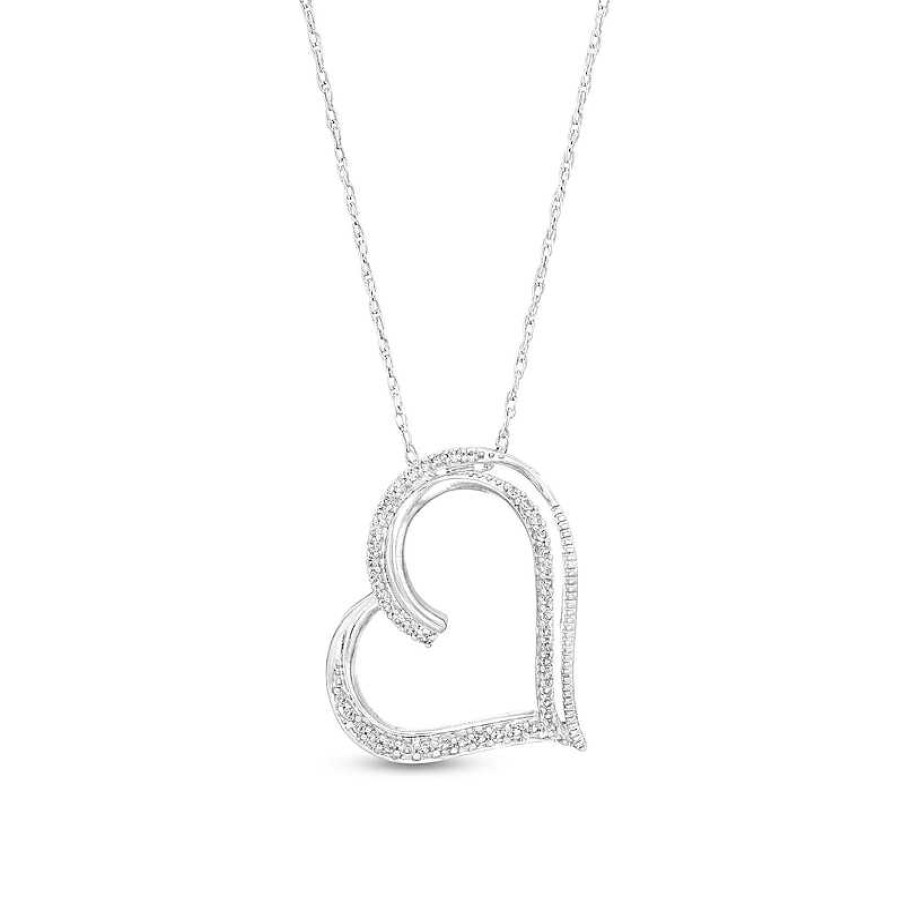 Zales White Lab-Created Sapphire Tilted Heart Pendant Sterling Silver Necklaces