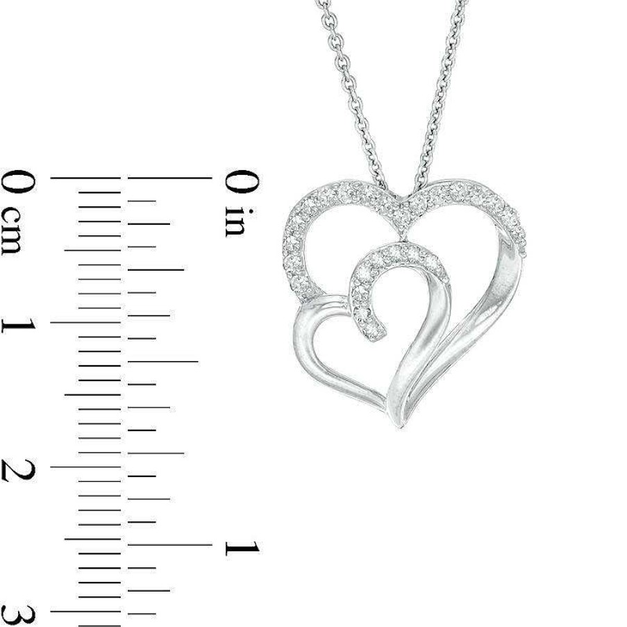 Zales 1/4 Ct. T.W. Diamond Double Heart Pendant In Sterling Silver Necklaces