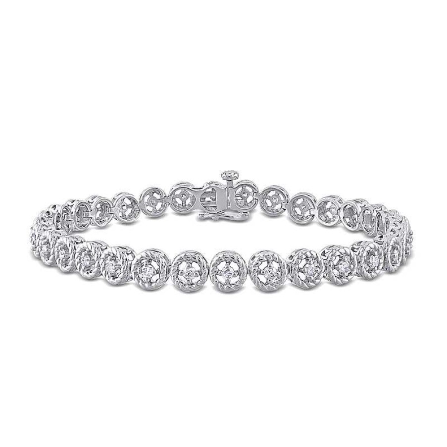 Zales 1 Ct. T.W. Diamond Open Rope-Textured Frame Tennis Bracelet In Sterling Silver Bracelets