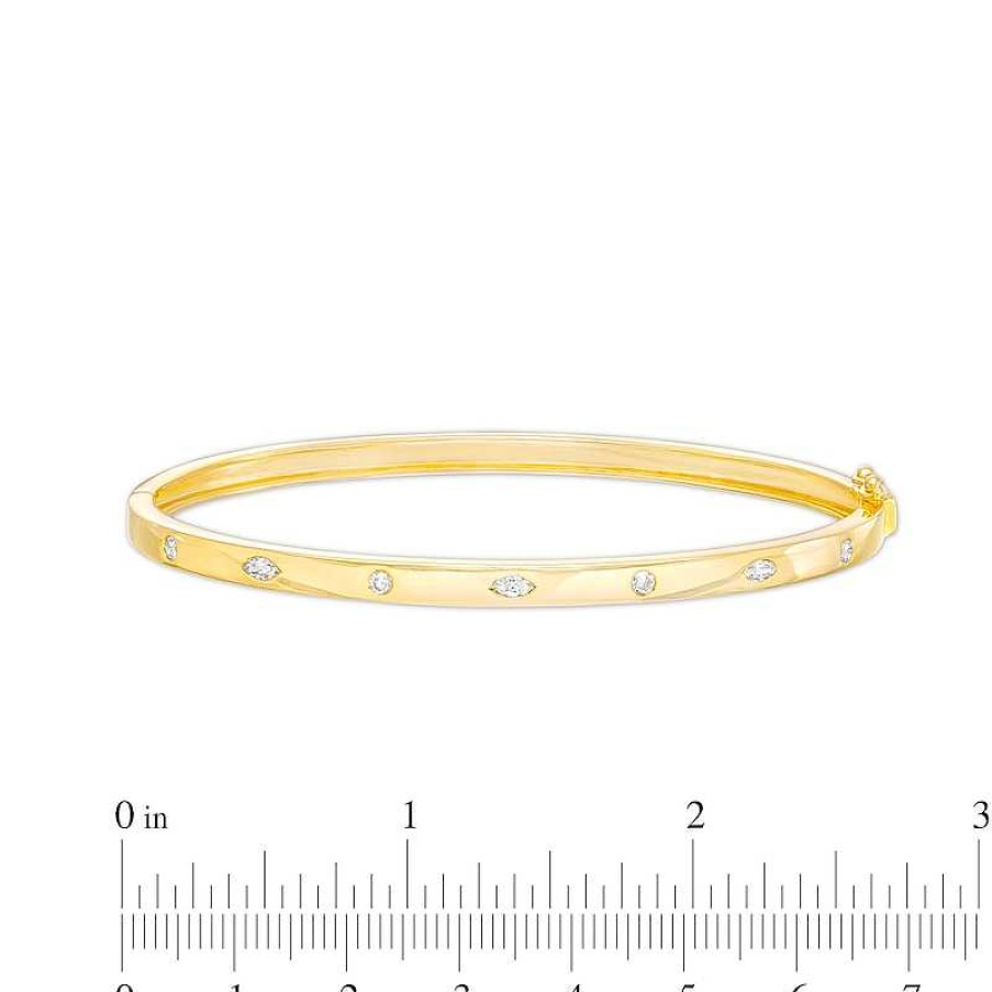 Zales 1/3 Ct. T.W. Marquise And Round Diamond Alternating Bangle In 10K Gold 7.5" Bracelets