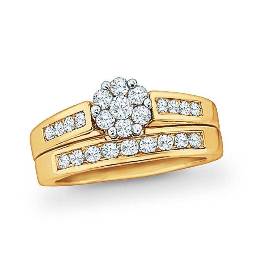 Zales 1 Ct. T.W. Multi-Diamond Flower Bridal Set In 10K Gold Rings