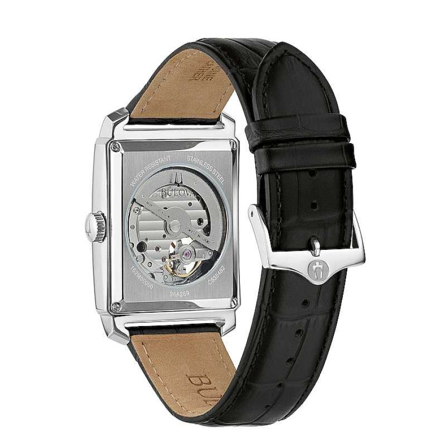 Bulova Men'S Bulova Sutton Automatic Strap Watch With Rectangular Black Skeleton Dial (Model: 96A269) Watches