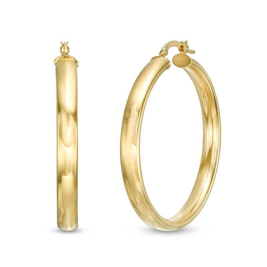 Zales Flat 35.0Mm Hoop Earrings In Hollow 14K Gold Earrings