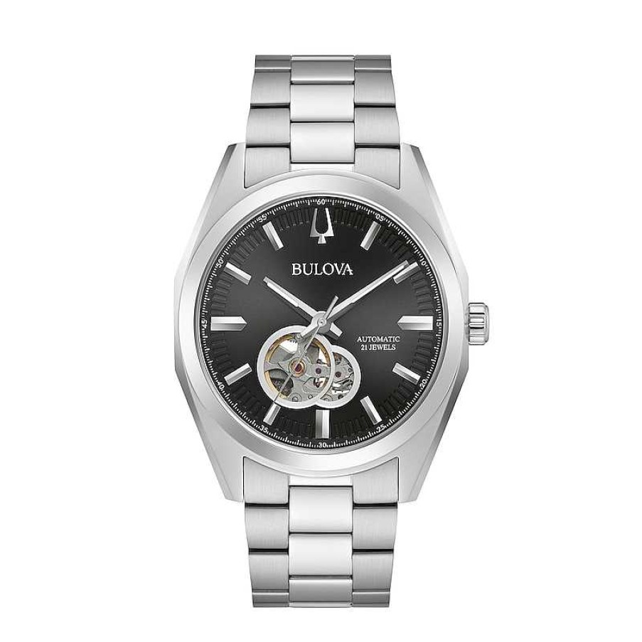 Bulova Men'S Bulova Surveyor Automatic Watch With Black Skeleton Dial (Model: 96A270) Watches