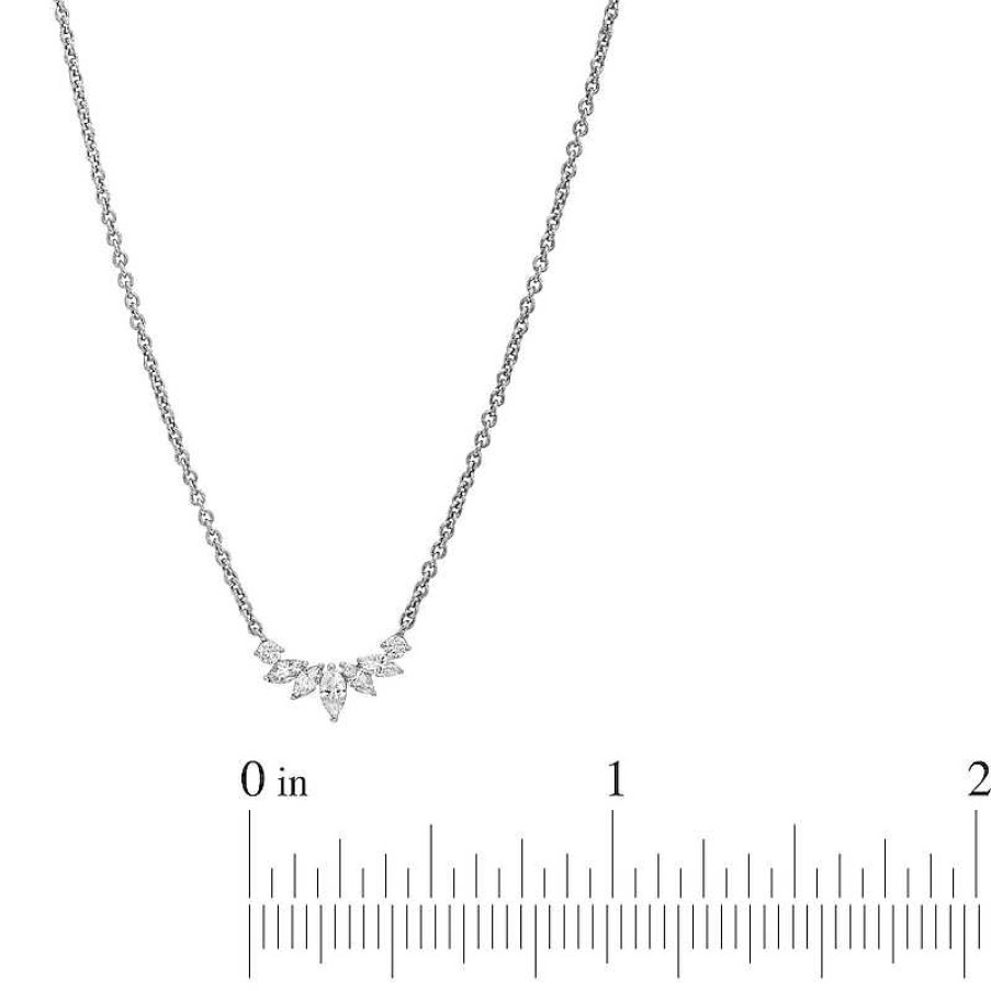 Zales 1/5 Ct. T.W. Marquise And Round Diamond Curved Necklace In 10K White Gold Necklaces