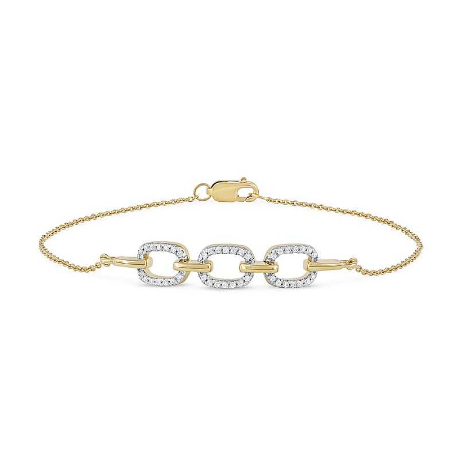 Zales 1/8 Ct. T.W. Diamond Triple Oval Link Bracelet In 10K Gold - 7.25" Bracelets