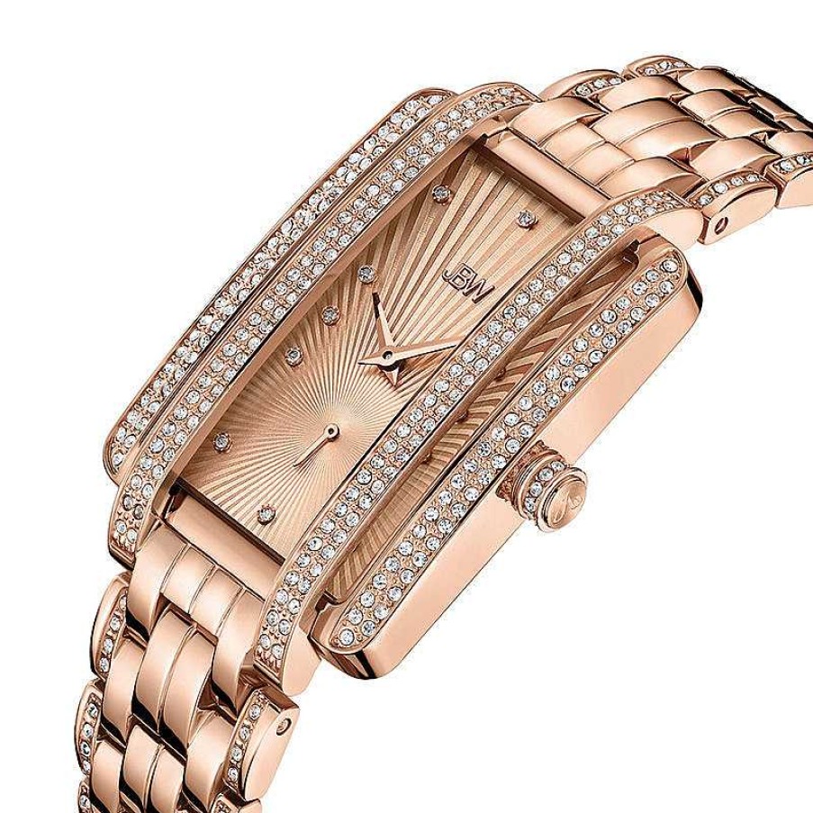 JBW Ladies' Jbw Mink 1/8 Ct. T.W. Diamond And Crystal 18K Rose Gold Plate Watch With Rectangular Dial (Model: J6358C) Watches