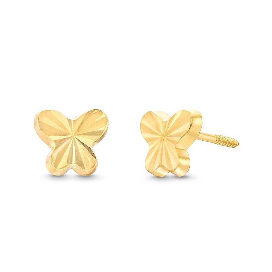 Zales Child'S Diamond-Cut Rounded Butterfly Stud Earrings In Hollow 14K Gold Earrings