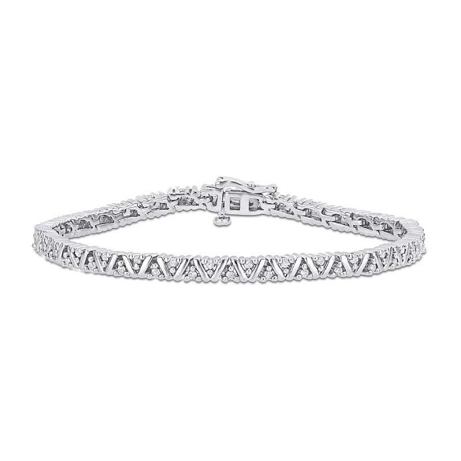 Zales 1 Ct. T.W. Diamond Triad Alternating Link Bracelet In Sterling Silver - 7.25" Bracelets