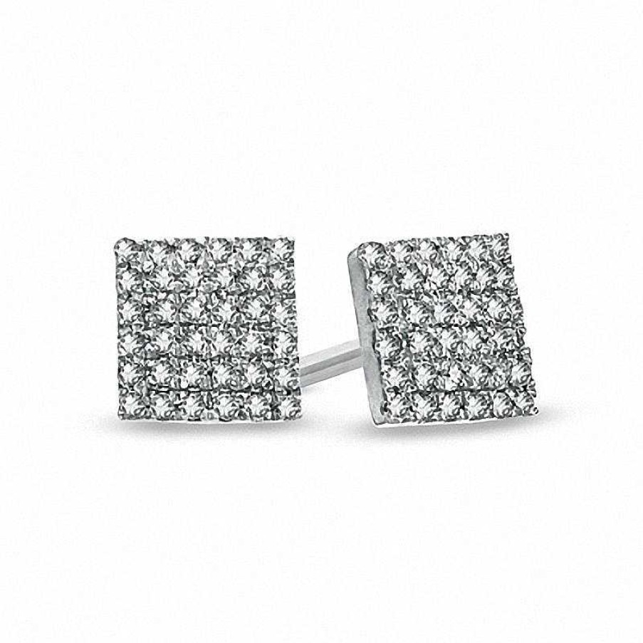 Zales 1/8 Ct. T.W. Princess Multi-Diamond Frame Stud Earrings In 10K White Gold Earrings