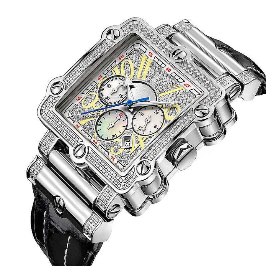 JBW Men'S Jbw Phantom Chronograph 2-3/8 Ct. T.W. Diamond And Crystal Strap Watch With Square Dial (Model: Jb-6215-238-B) Watches