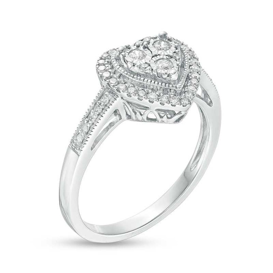 Zales 1/4 Ct. T.W. Composite Diamond Heart Frame Vintage-Style Ring In Sterling Silver Rings