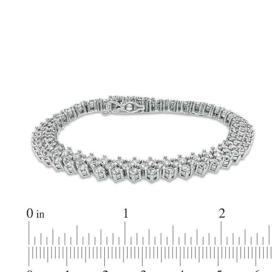 Zales White Lab-Created Sapphire Triple Row Zig-Zag Cluster Tennis Bracelet In Sterling Silver - 7.25" Bracelets