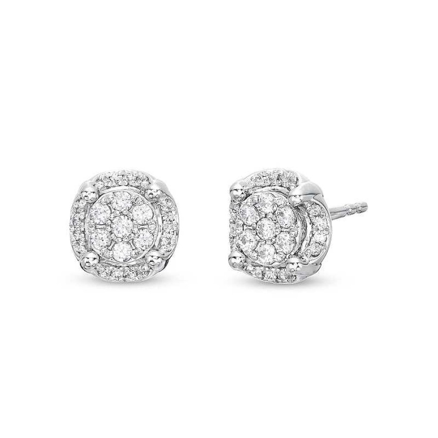 Zales 1/2 Ct. T.W. Multi-Diamond Tulip Frame Stud Earrings In 10K White Gold Earrings