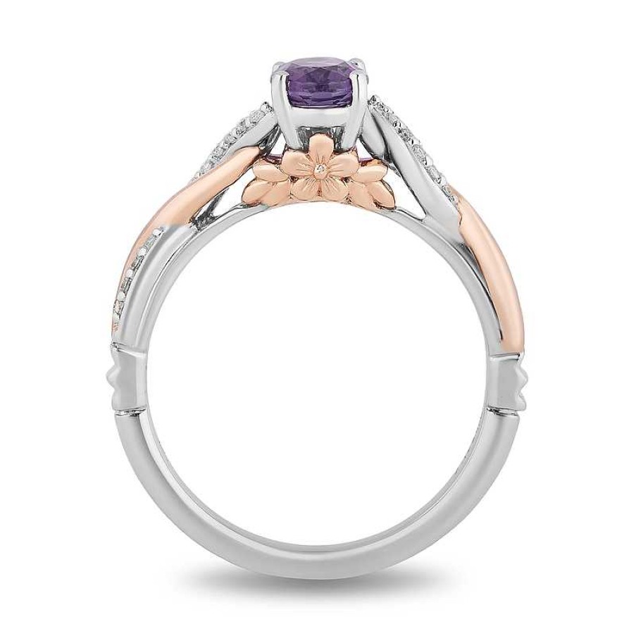 Zales Enchanted Disney Rapunzel Oval Amethyst And 1/10 Ct. T.W. Diamond Promise Ring In Sterling Silver And 10K Rose Gold Rings