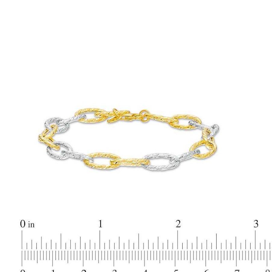 Zales Oro Diamante 6.5Mm Alternating Diamond-Cut Paper Clip Link Chain Bracelet In Hollow 14K Two-Tone Gold 7.5" Bracelets