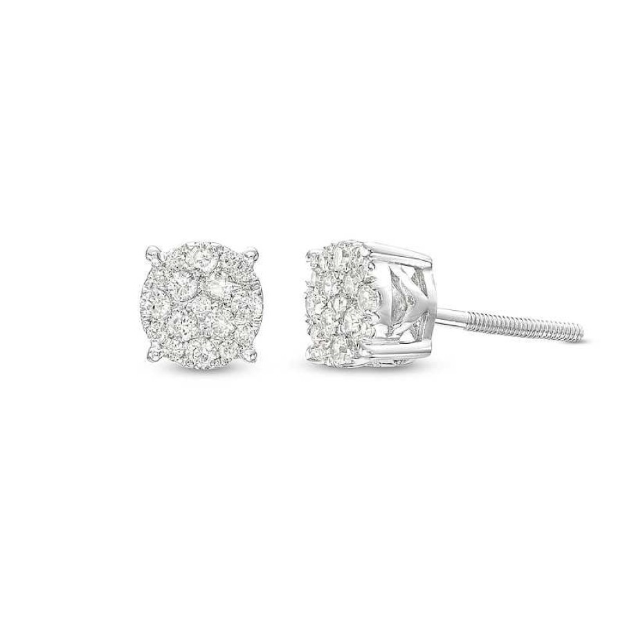 Zales Men'S 1/4 Ct. T.W. Multi-Diamond Stud Earrings In 10K White Gold Earrings