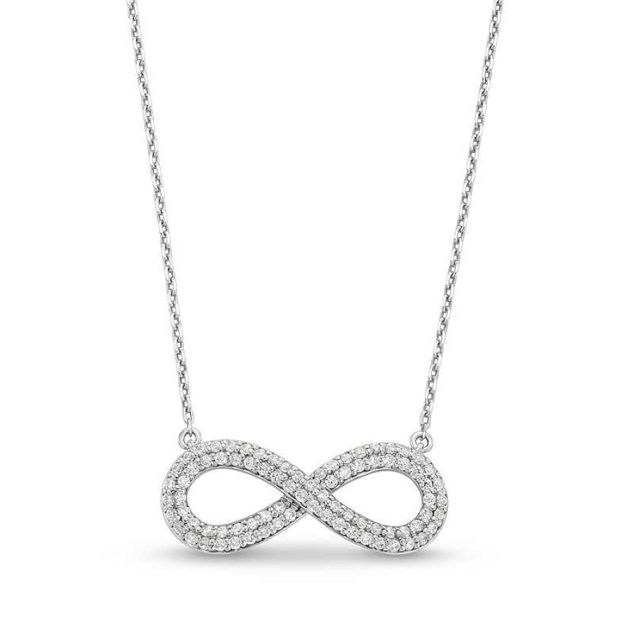 Zales 1/2 Ct. T.W. Diamond Double Row Sideways Infinity Necklace In Sterling Silver Necklaces