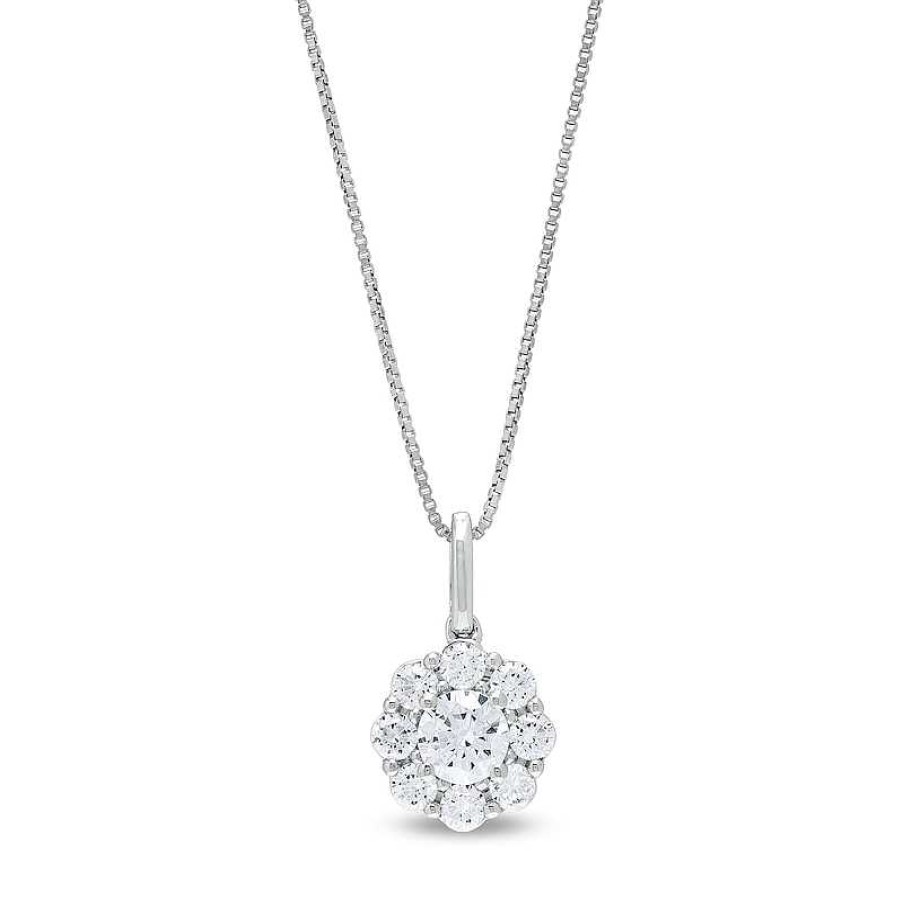 Zales 1 Ct. T.W. Certified Lab-Created Diamond Scallop Frame Flower Pendant In 14K White Gold (F/Si2) Necklaces