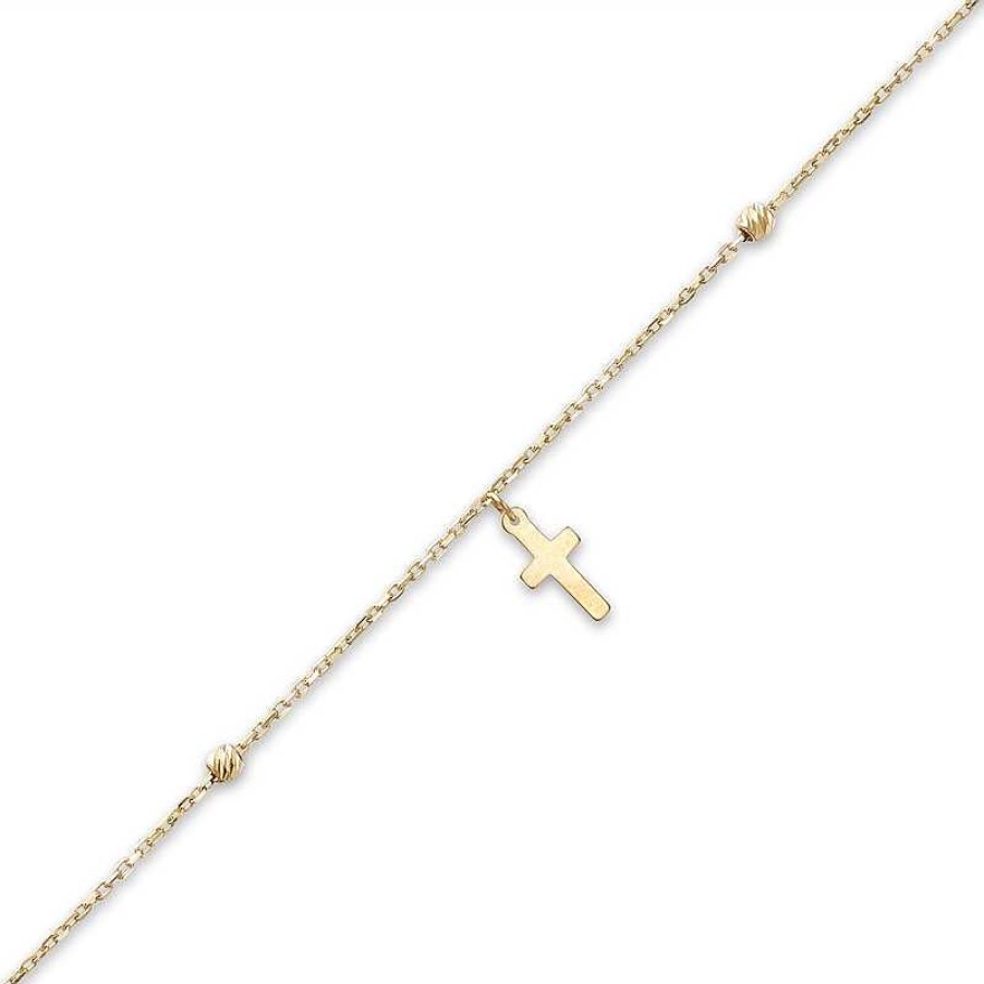 Zales Child'S Dangle Cross Station Bracelet In 14K Gold 6.0" Bracelets