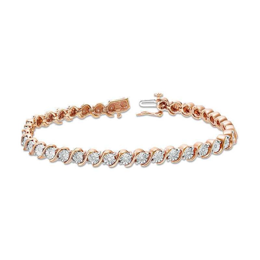 Zales 1/4 Ct. T.W. Diamond "S" Tennis Bracelet In Sterling Silver With 14K Rose Gold Plate - 7.25" Bracelets