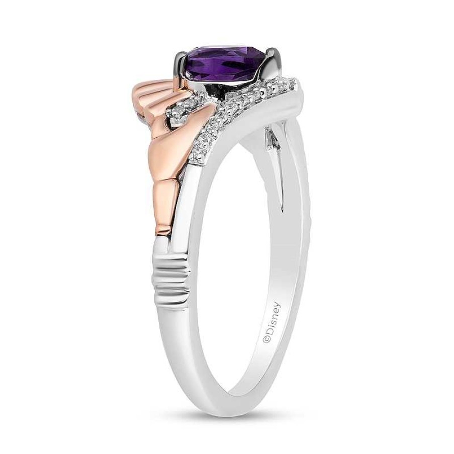 Zales Enchanted Disney Ariel Amethyst And 1/15 Ct. T.W. Diamond Seashell Ring In Sterling Silver And 10K Rose Gold Rings